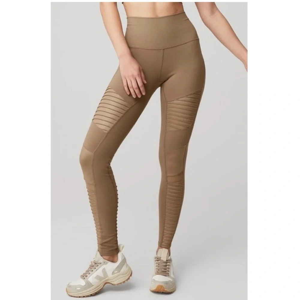 Alo Yoga Mid-Rise Motto Leggings Women’s Workout Pants in Gravel Gloss Size XS